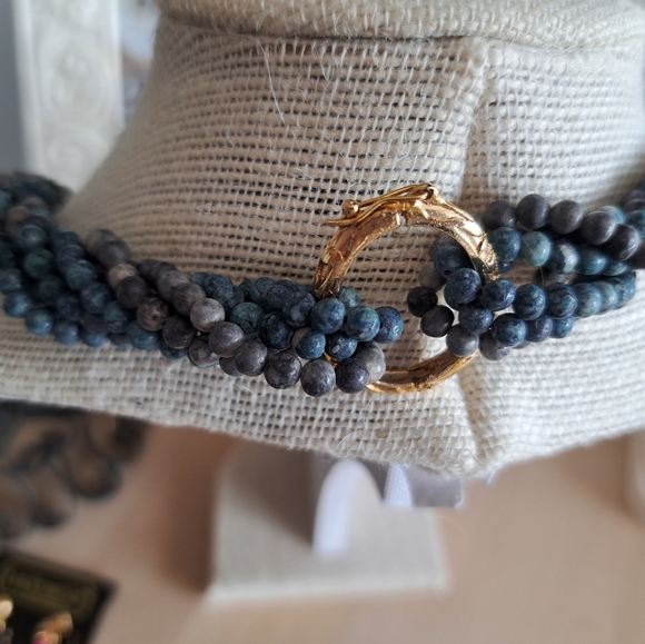 Painted Blues & Grays Stone Beaded Multi Strand Necklace 20” Torsade Necklace - Picture 6 of 13
